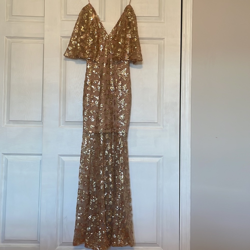 Dress the Population Gold/rose gold sequin mermaid trumpet style long dress